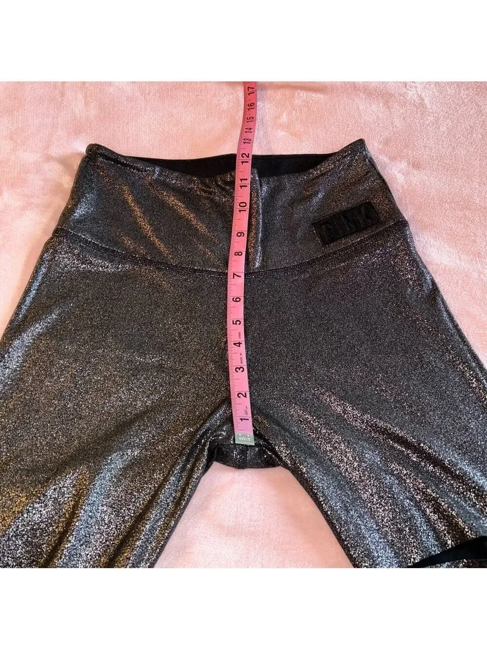 Victoria’s Secret PINK Ultimate Foil Slash Leggings black/silver ripped front M